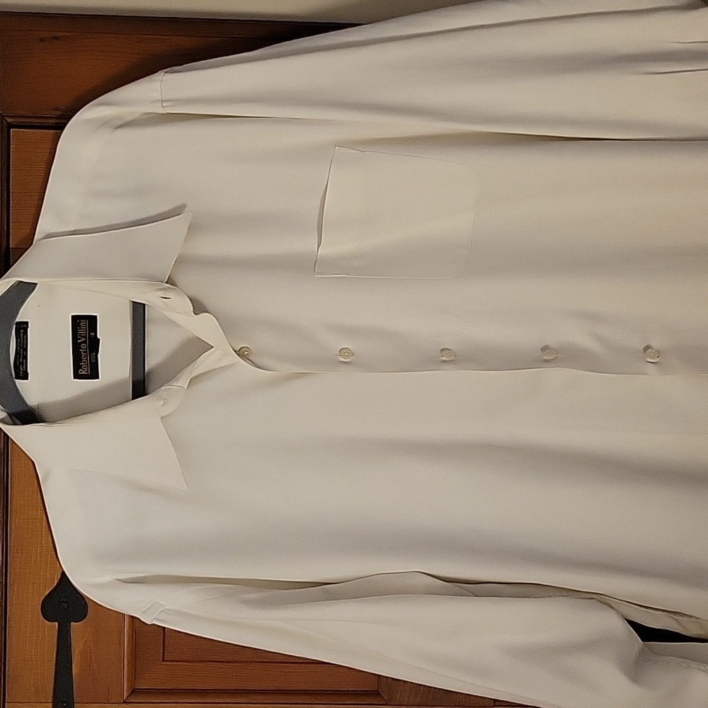 ROBERTO VILLINI Herringbone Texture Cream Button-Up Shirt